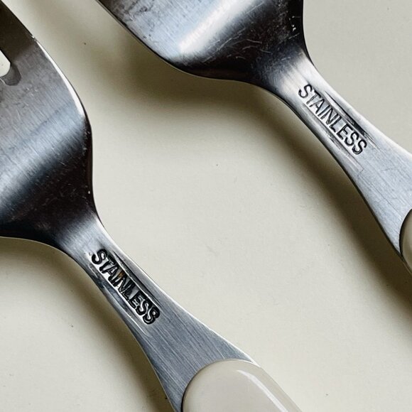 Picnic Time Flatware Silverware White Handle Stainless Steel Dining 2 Piece Fork - Picture 3 of 4